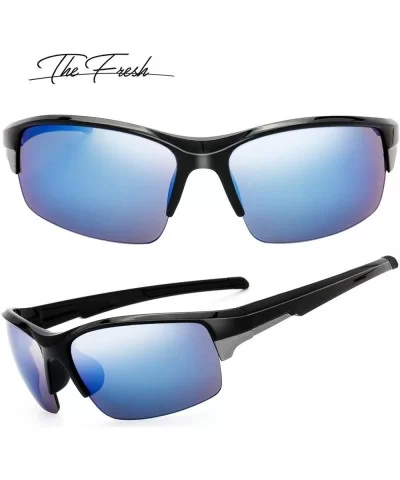 Half Frame Sports Sunglasses for Men Women Baseball Cycling Running - S606-shiny Black - CX18EMNDSCY $15.71 Rimless