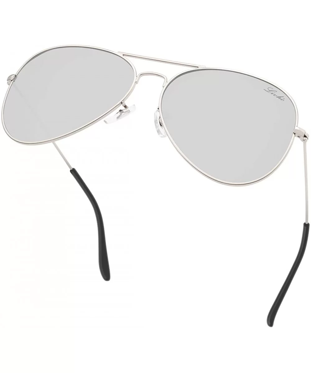 Classic Polarized Aviator Sunglasses UV Mirrored Lens Metal Retro Shades - Silver Mirrored Lens/Silver Frame - CX196MAUL80 $1...