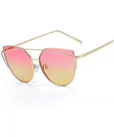 Cat Eye Sunglasses Women Designer Mirror Flat Rose Gold Vintage Metal Reflective Female Oculos Gafas - C5 - C4198AHN2N3 $20.5...