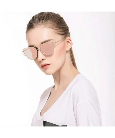 Cat Eye Sunglasses Women Designer Mirror Flat Rose Gold Vintage Metal Reflective Female Oculos Gafas - C5 - C4198AHN2N3 $20.5...