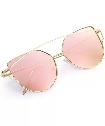 Cat Eye Sunglasses Women Designer Mirror Flat Rose Gold Vintage Metal Reflective Female Oculos Gafas - C5 - C4198AHN2N3 $20.5...