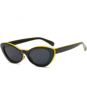 Men and women Oval Sunglasses Fashion Simple Sunglasses Retro glasses - Yellow Black - CH18LISAUD5 $7.40 Oval