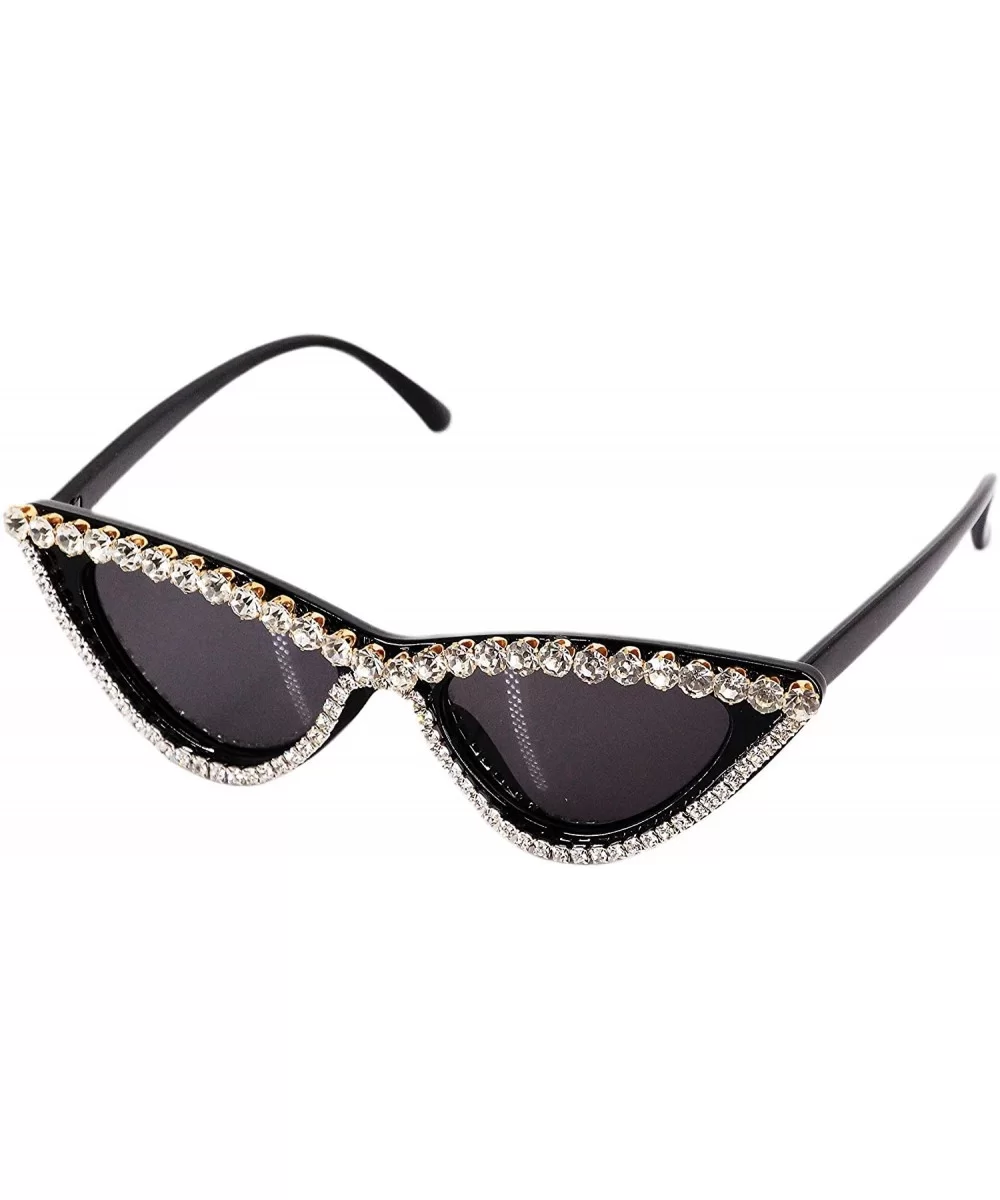 Sparkling Crystal Cat Eye Sunglasses UV Protection Rhinestone Sunglasses - Black Frame - CN18XS5NNO9 $9.64 Oversized