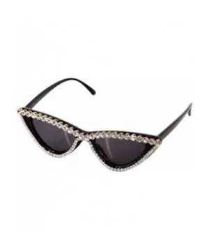 Sparkling Crystal Cat Eye Sunglasses UV Protection Rhinestone Sunglasses - Black Frame - CN18XS5NNO9 $9.64 Oversized