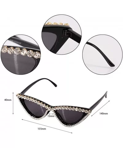 Sparkling Crystal Cat Eye Sunglasses UV Protection Rhinestone Sunglasses - Black Frame - CN18XS5NNO9 $9.64 Oversized