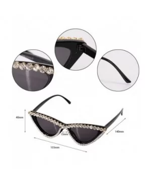 Sparkling Crystal Cat Eye Sunglasses UV Protection Rhinestone Sunglasses - Black Frame - CN18XS5NNO9 $9.64 Oversized