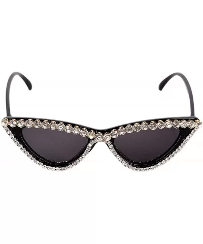 Sparkling Crystal Cat Eye Sunglasses UV Protection Rhinestone Sunglasses - Black Frame - CN18XS5NNO9 $9.64 Oversized