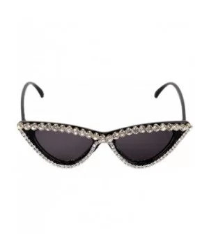 Sparkling Crystal Cat Eye Sunglasses UV Protection Rhinestone Sunglasses - Black Frame - CN18XS5NNO9 $9.64 Oversized