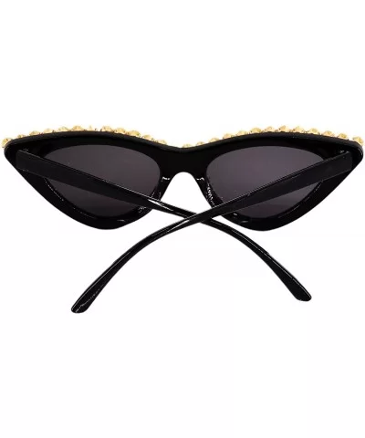 Sparkling Crystal Cat Eye Sunglasses UV Protection Rhinestone Sunglasses - Black Frame - CN18XS5NNO9 $9.64 Oversized