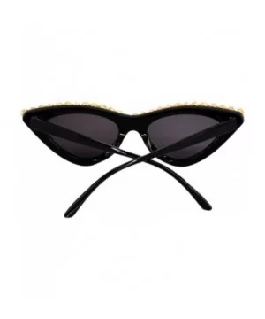 Sparkling Crystal Cat Eye Sunglasses UV Protection Rhinestone Sunglasses - Black Frame - CN18XS5NNO9 $9.64 Oversized