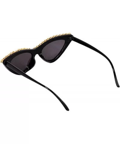 Sparkling Crystal Cat Eye Sunglasses UV Protection Rhinestone Sunglasses - Black Frame - CN18XS5NNO9 $9.64 Oversized