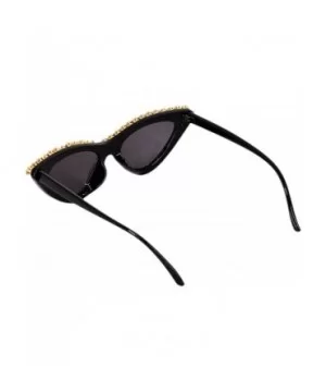 Sparkling Crystal Cat Eye Sunglasses UV Protection Rhinestone Sunglasses - Black Frame - CN18XS5NNO9 $9.64 Oversized