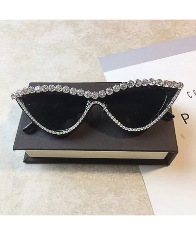 Sparkling Crystal Cat Eye Sunglasses UV Protection Rhinestone Sunglasses - Black Frame - CN18XS5NNO9 $9.64 Oversized