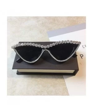 Sparkling Crystal Cat Eye Sunglasses UV Protection Rhinestone Sunglasses - Black Frame - CN18XS5NNO9 $9.64 Oversized