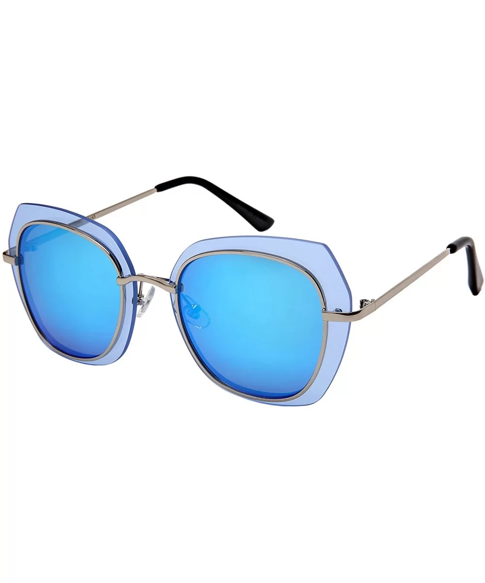 Floating Irregular Shaped Sunglasses w/Color Lens 3163-FLRV - Silver+blue - CO186H687SO $8.96 Shield