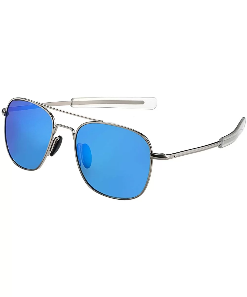 Mens Aviator Sunglasses Polarized Pilot Military Square Shades with Bayonet Temples - Blue - CQ1938M94D9 $12.34 Oversized