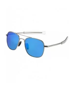 Mens Aviator Sunglasses Polarized Pilot Military Square Shades with Bayonet Temples - Blue - CQ1938M94D9 $12.34 Oversized