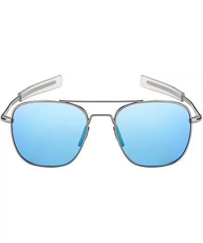 Mens Aviator Sunglasses Polarized Pilot Military Square Shades with Bayonet Temples - Blue - CQ1938M94D9 $12.34 Oversized