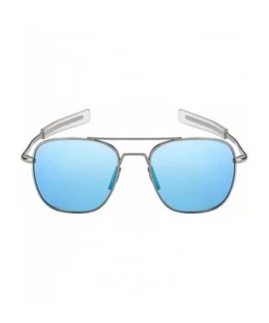 Mens Aviator Sunglasses Polarized Pilot Military Square Shades with Bayonet Temples - Blue - CQ1938M94D9 $12.34 Oversized