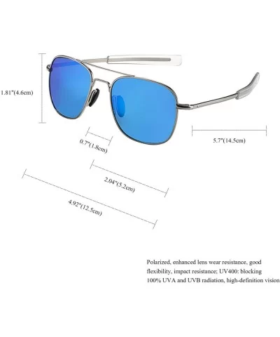 Mens Aviator Sunglasses Polarized Pilot Military Square Shades with Bayonet Temples - Blue - CQ1938M94D9 $12.34 Oversized