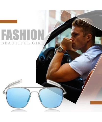 Mens Aviator Sunglasses Polarized Pilot Military Square Shades with Bayonet Temples - Blue - CQ1938M94D9 $12.34 Oversized