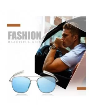 Mens Aviator Sunglasses Polarized Pilot Military Square Shades with Bayonet Temples - Blue - CQ1938M94D9 $12.34 Oversized