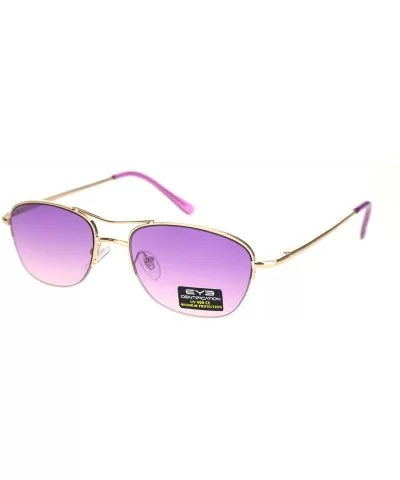 Womens Boyfriend Style Narrow Rectangular Half Rim Pilots Sunglasses - Gold Purple Pink - CO18O3IC9LE $7.93 Rectangular