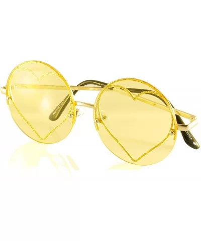 Women's Rimless Metal Tinted/Gradient Flat Lens Heart Sunglasses A024 - (A270) Yellow - CR186DW2EOS $11.79 Wayfarer