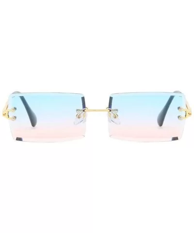 Hip Hop Rimless Sunglasses Women Men Rectangular Sun Glasses Sunglass Streetwear Eyewear - Blue - C318Y8E28UO $23.45 Semi-rim...