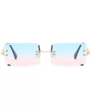 Hip Hop Rimless Sunglasses Women Men Rectangular Sun Glasses Sunglass Streetwear Eyewear - Blue - C318Y8E28UO $23.45 Semi-rim...