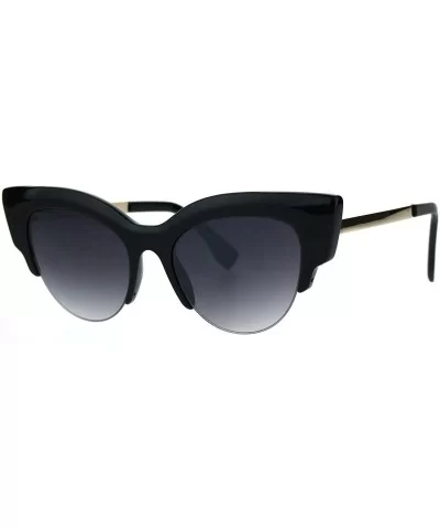 Womens Thick Plastic Half Rim Horned Cat Eye Diva Sunglasses - Black Smoke - CM18R9DLLNK $8.02 Cat Eye