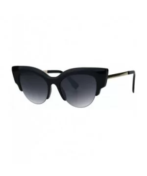 Womens Thick Plastic Half Rim Horned Cat Eye Diva Sunglasses - Black Smoke - CM18R9DLLNK $8.02 Cat Eye