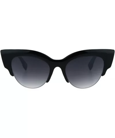 Womens Thick Plastic Half Rim Horned Cat Eye Diva Sunglasses - Black Smoke - CM18R9DLLNK $8.02 Cat Eye