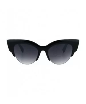 Womens Thick Plastic Half Rim Horned Cat Eye Diva Sunglasses - Black Smoke - CM18R9DLLNK $8.02 Cat Eye