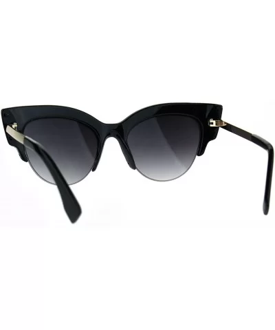 Womens Thick Plastic Half Rim Horned Cat Eye Diva Sunglasses - Black Smoke - CM18R9DLLNK $8.02 Cat Eye