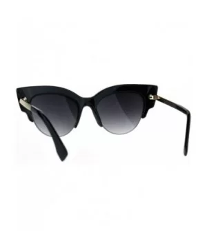 Womens Thick Plastic Half Rim Horned Cat Eye Diva Sunglasses - Black Smoke - CM18R9DLLNK $8.02 Cat Eye