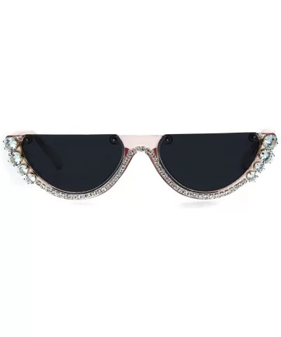 Rhinestone Tennis Iced Chain Crop Flat Top Cat Eye Goth Sunglasses - Pink - CH18H9T86SZ $9.61 Cat Eye