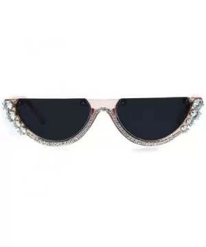 Rhinestone Tennis Iced Chain Crop Flat Top Cat Eye Goth Sunglasses - Pink - CH18H9T86SZ $9.61 Cat Eye