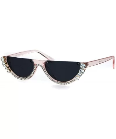 Rhinestone Tennis Iced Chain Crop Flat Top Cat Eye Goth Sunglasses - Pink - CH18H9T86SZ $9.61 Cat Eye