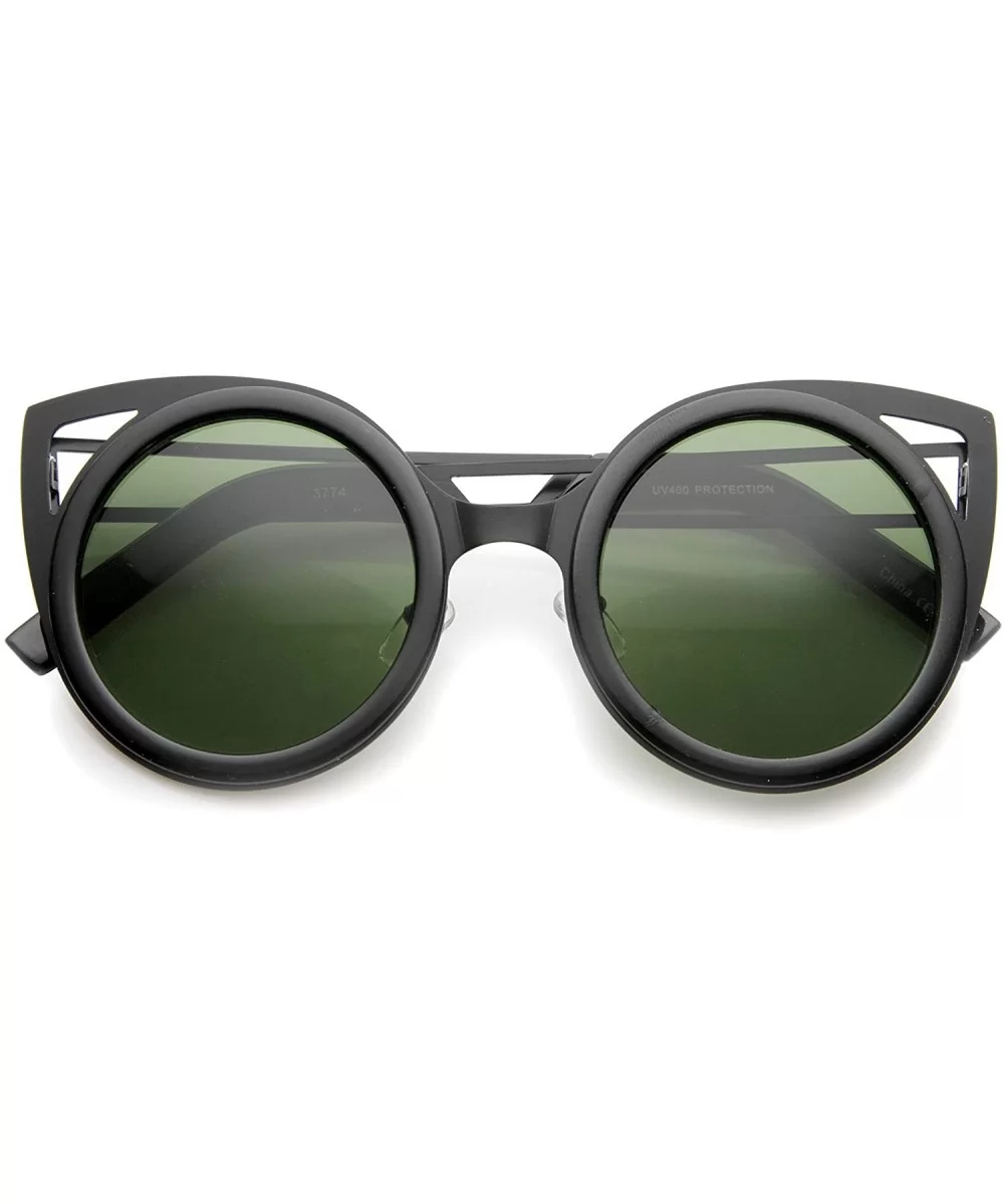 Womens Two-Toned Metal Cutout Round Cat Eye Sunglasses 50mm - Shiny Black-black / Green - CI12H0L01HP $5.79 Cat Eye