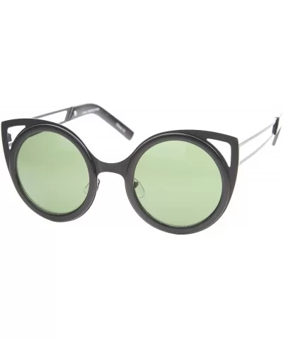 Womens Two-Toned Metal Cutout Round Cat Eye Sunglasses 50mm - Shiny Black-black / Green - CI12H0L01HP $5.79 Cat Eye