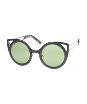 Womens Two-Toned Metal Cutout Round Cat Eye Sunglasses 50mm - Shiny Black-black / Green - CI12H0L01HP $5.79 Cat Eye