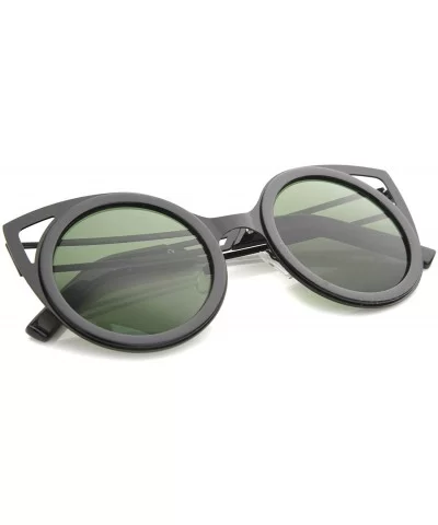 Womens Two-Toned Metal Cutout Round Cat Eye Sunglasses 50mm - Shiny Black-black / Green - CI12H0L01HP $5.79 Cat Eye