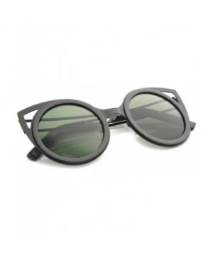 Womens Two-Toned Metal Cutout Round Cat Eye Sunglasses 50mm - Shiny Black-black / Green - CI12H0L01HP $5.79 Cat Eye