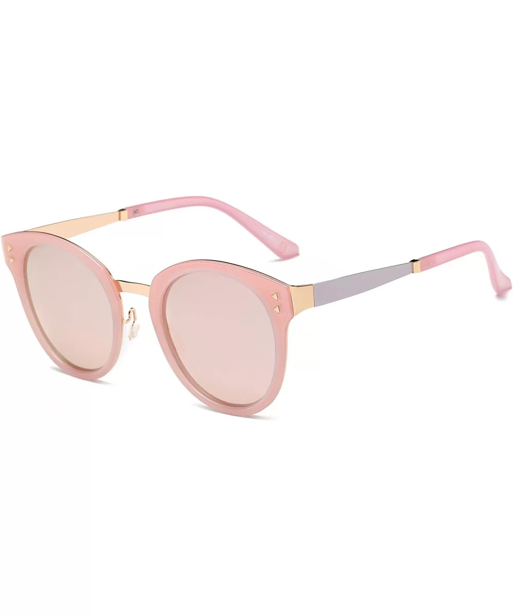 Fashion Designer Polarized Round Cateye Sunglasses for Women - Gold & Silver / Peach - C017XQ6W7E0 $12.29 Oversized