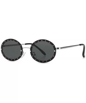 2019 new retro round diamond female diamond brand luxury trend oval sunglasses - Silver&black - CH18T7NLA3X $12.26 Oval