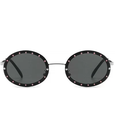 2019 new retro round diamond female diamond brand luxury trend oval sunglasses - Silver&black - CH18T7NLA3X $12.26 Oval