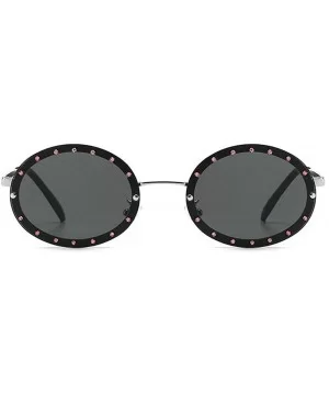 2019 new retro round diamond female diamond brand luxury trend oval sunglasses - Silver&black - CH18T7NLA3X $12.26 Oval