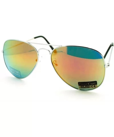 Mens Color Mirror Color Mirror Len Tear Drop Wire Rim Aviator Sunglasses Silver Orange - CP11LXHTKQL $8.27 Aviator