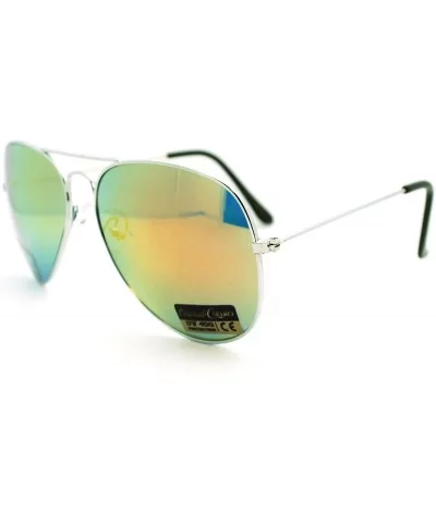 Mens Color Mirror Color Mirror Len Tear Drop Wire Rim Aviator Sunglasses Silver Orange - CP11LXHTKQL $8.27 Aviator